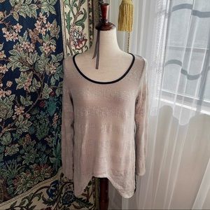 Sheer Chiffon Back, Beige and Black Knit Sweater, Long Sleeves